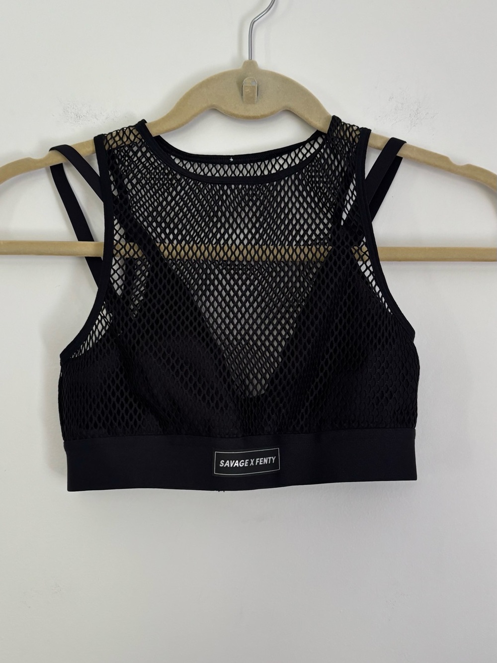 Savage X Fenty Black Mesh Crop Bralette with Strappy Shoulders
